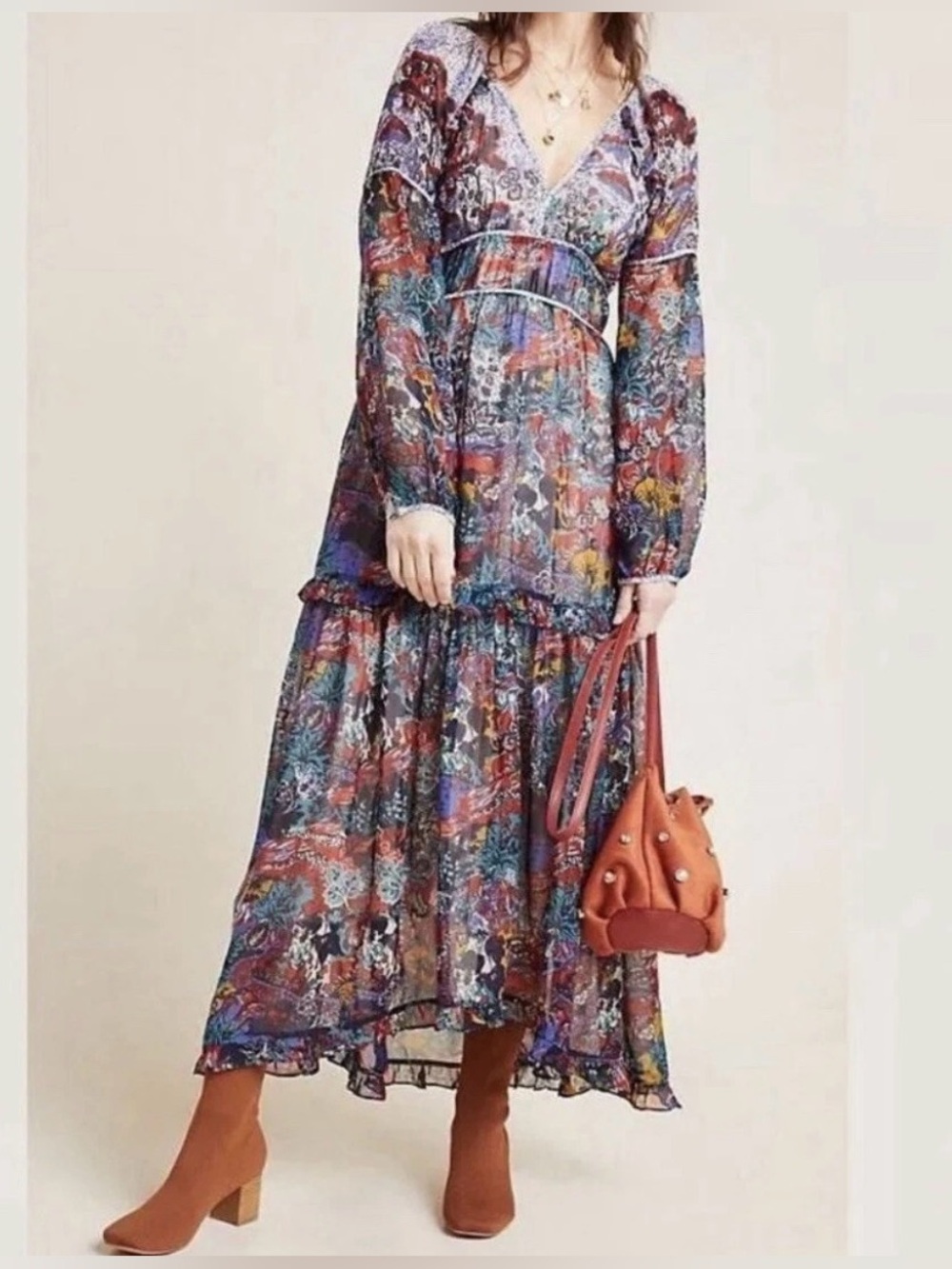 Anthropologie Vibrant Floral Maxi Dress